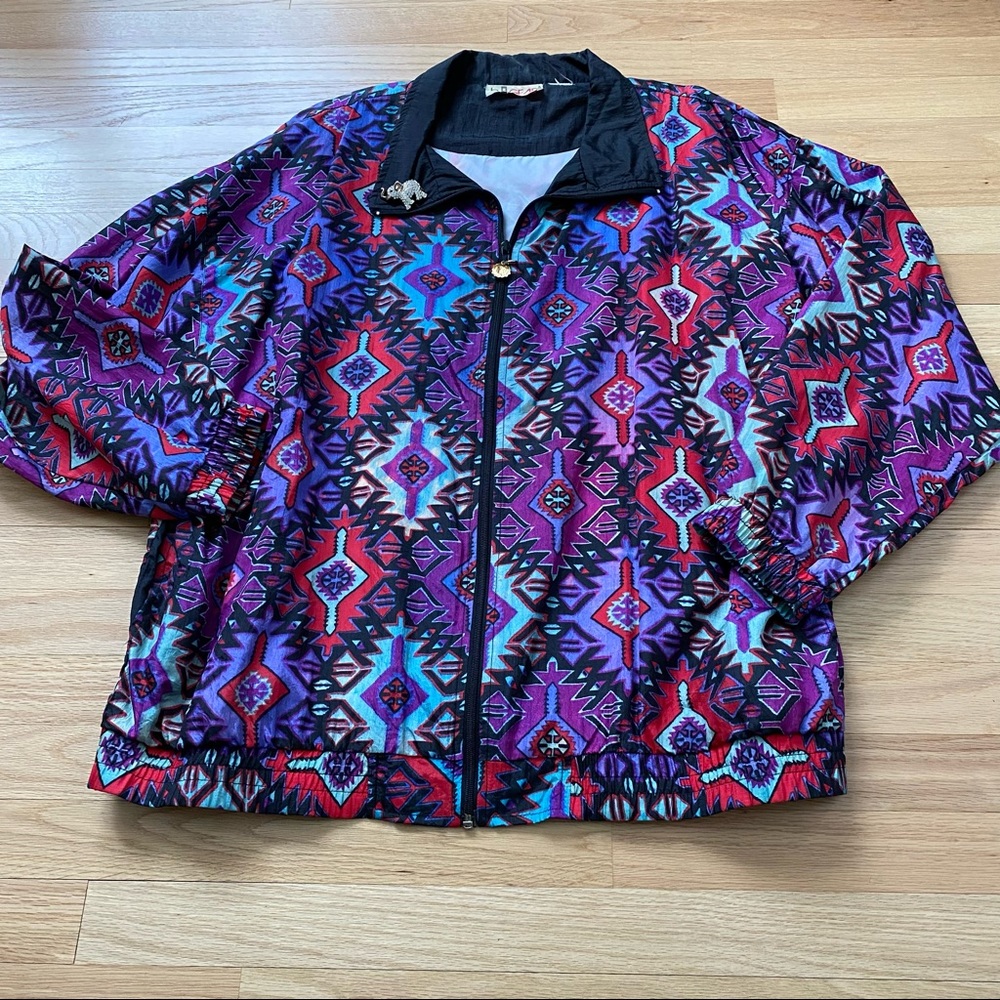 BI Gear womens vintage  multi-colored parachute zippered jacket estimate size 2X